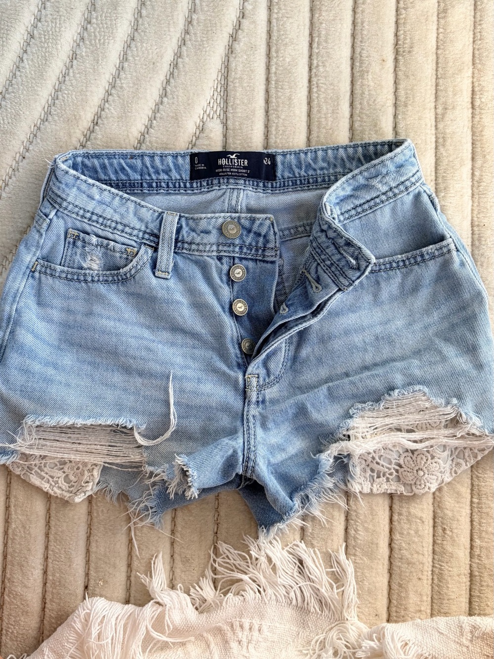 Hollister Light Wash Distressed Denim Shorts with Lace